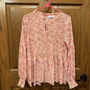 EUC Rose & Olive Pink Floral Smocked Blouse